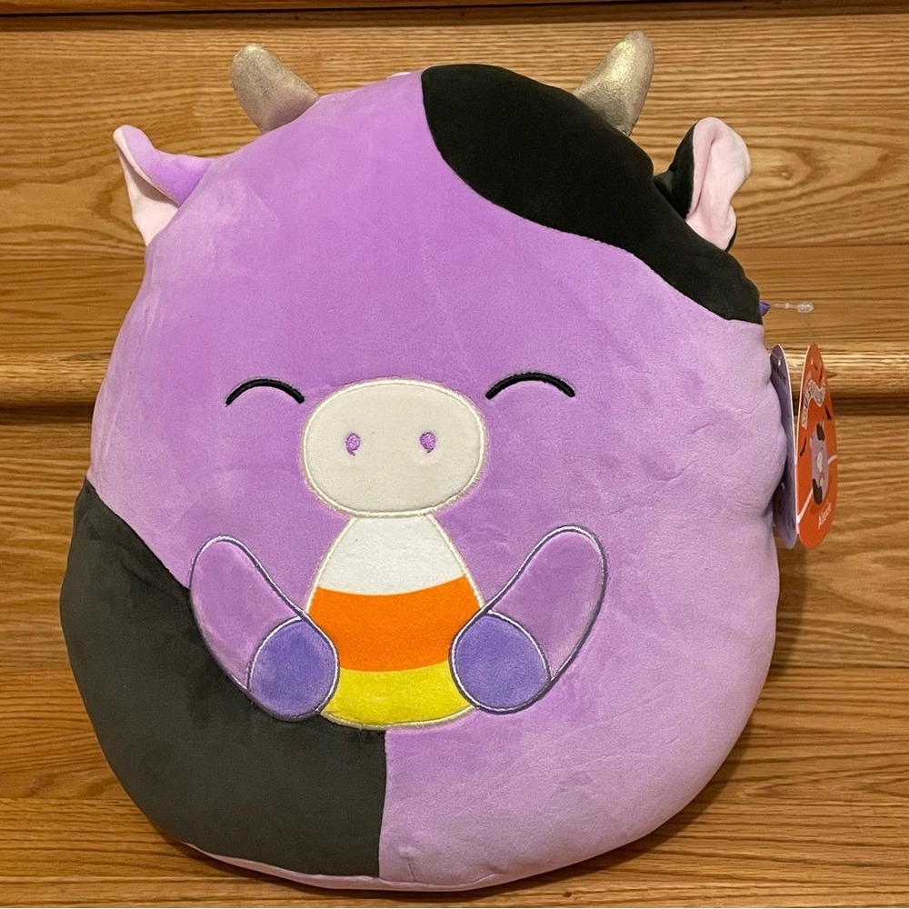 NWT Original Squishmallows Alexie  The Purple Cow with Candy Corn 14 inches